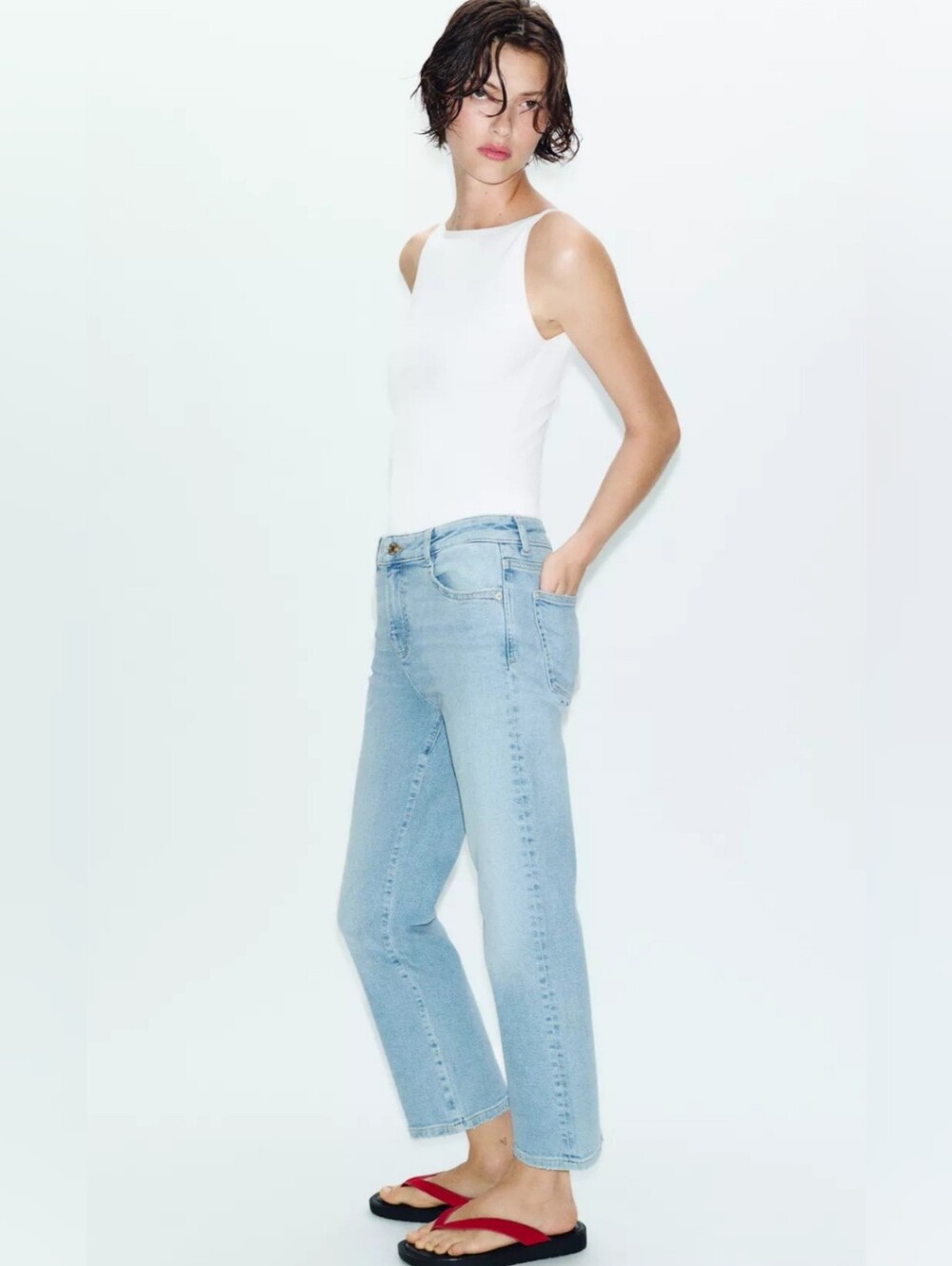 Zara Mini Flare High-Waist Jeans, Size 6, Light Blue